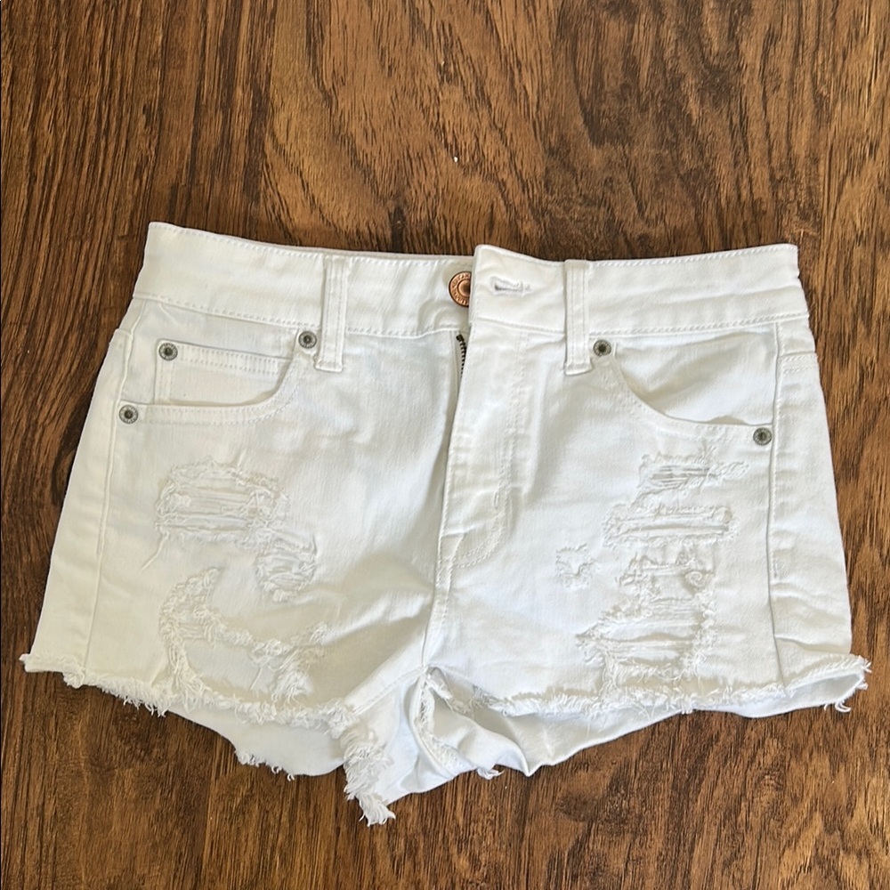 American eagle White Distressed Denim Shorts